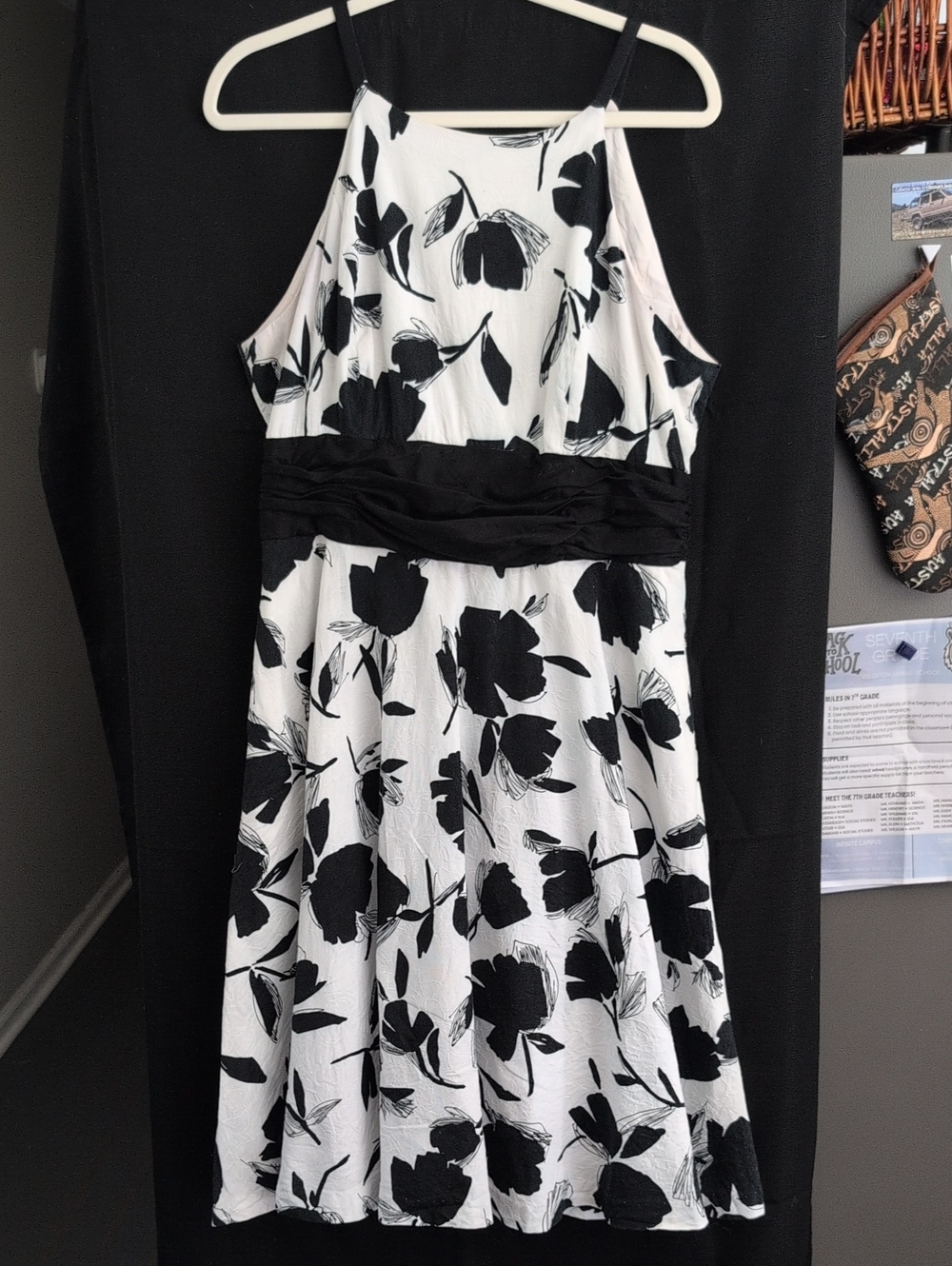 Maggy London Black and White Floral Halter Midi Dress